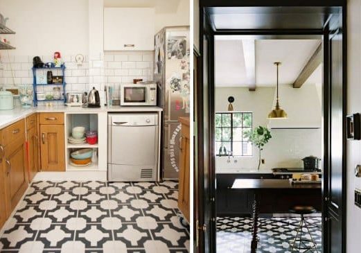 Kontrastinės virtuvės grindų plytelės