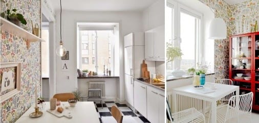 Tapete im Innenraum der Küche im skandinavischen Stil