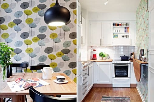 Giấy dán tường trong nội thất nhà bếp theo phong cách Scandinavia