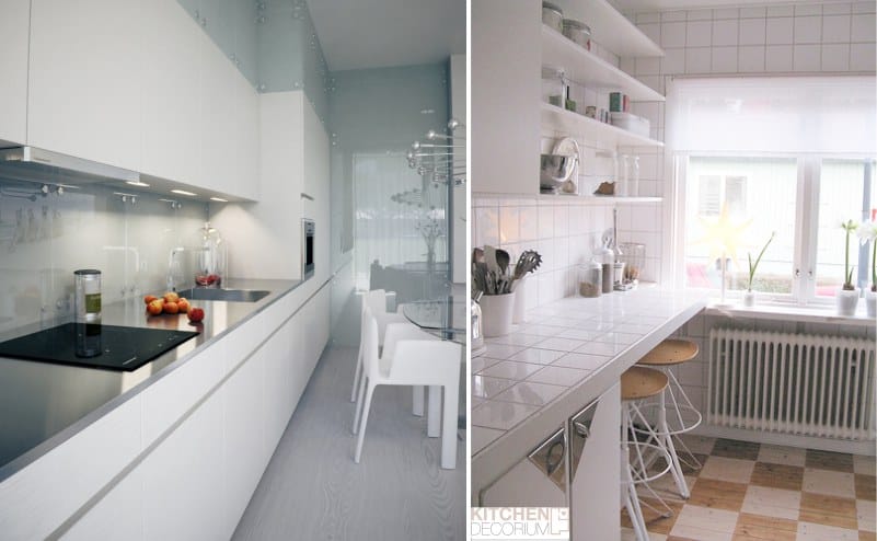 Single row narrow kitchen layout - dining area