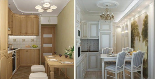 Progetto di design di una piccola cucina in stile classico.
