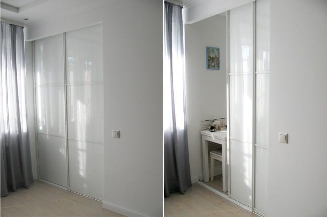 Keuken 5,7 m² met schuifdeur - Lakobel deuren op de geleiders van het type kast