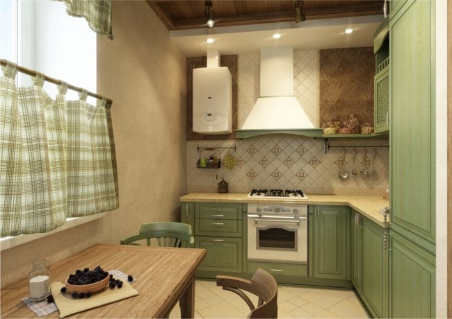 Small kitchen with country style beams