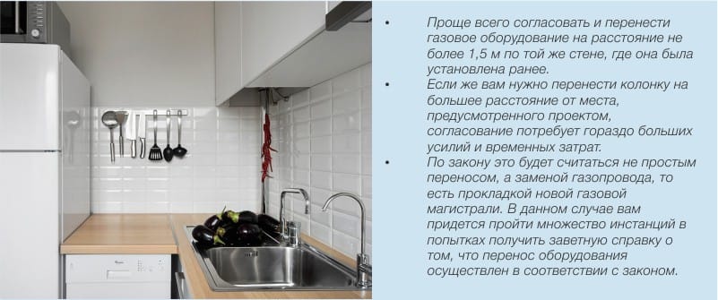 A gázoszlop áthelyezése a konyhából a folyosóra - árnyalatok