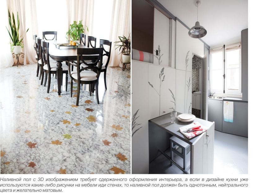 Design af selvnivellerende gulv i køkkenet - 3D og hvid matt