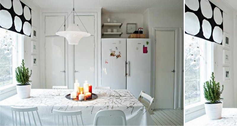 Cortinas curtas na cozinha de estilo escandinavo
