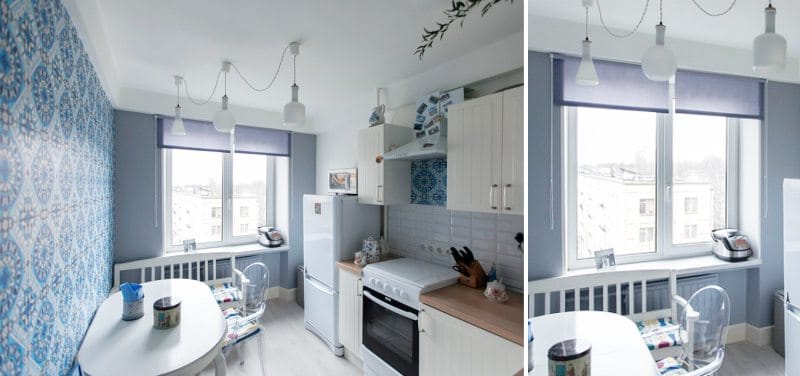 Blue roller blinds in the kitchen