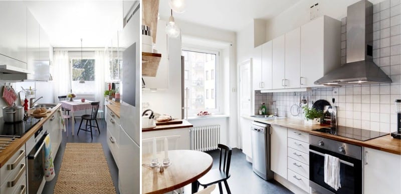 Mørk selvnivellerende gulv i køkkenets indretning i skandinavisk stil