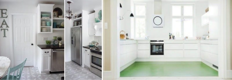 Design og farve af linoleum i køkkenet