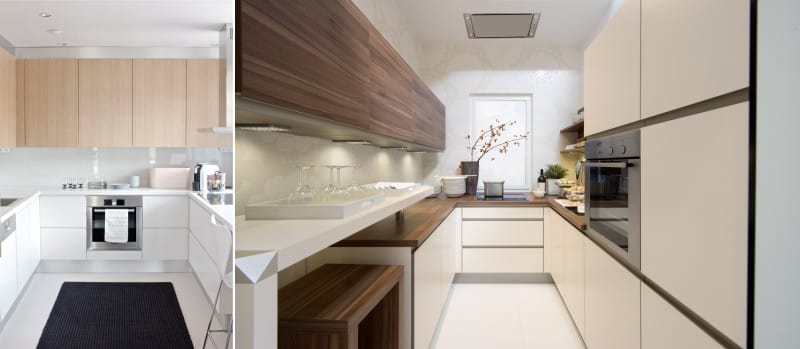 การรวมกันของไม้และพลาสติกในการออกแบบเฟอร์นิเจอร์ห้องครัวในสไตล์ของความเรียบง่าย