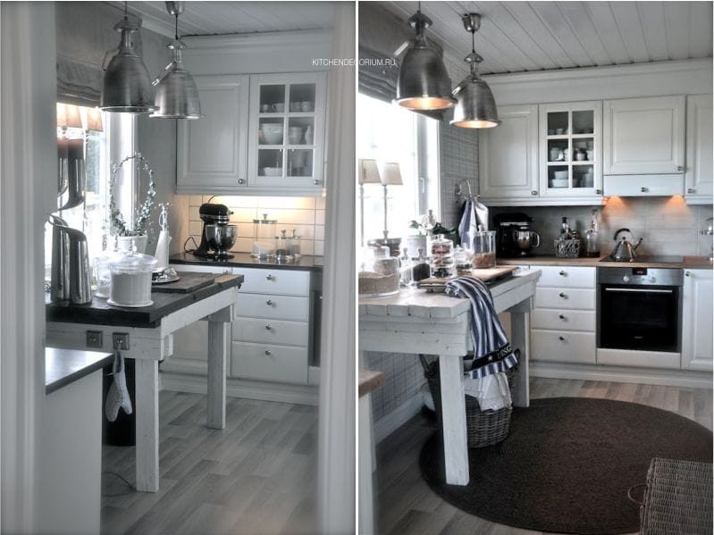 Linoleum i køkkenets indretning i stil med skandinavisk land
