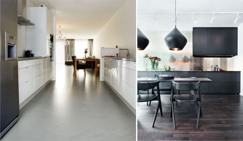 Linoleum i køkkenets indretning i stil med højteknologi og minimalisme