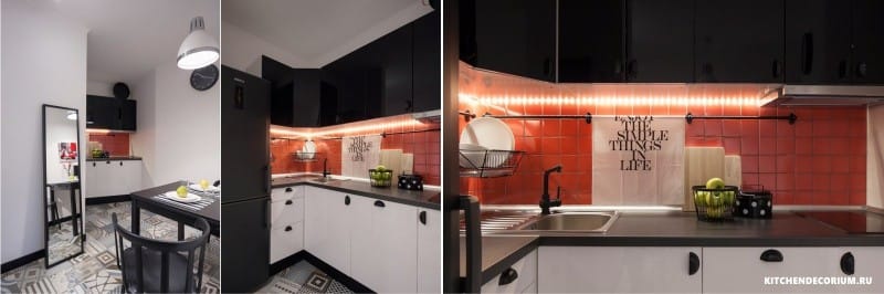 LED apgaismojuma priekšauts un virtuves galdi