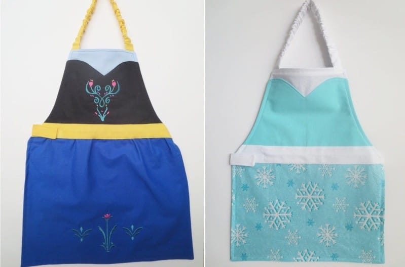 Șorțuri pentru copii stilizate ca rochii ale lui Elsa și Anne din cartoful Cold Heart