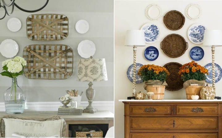 Plates on the wall in country style