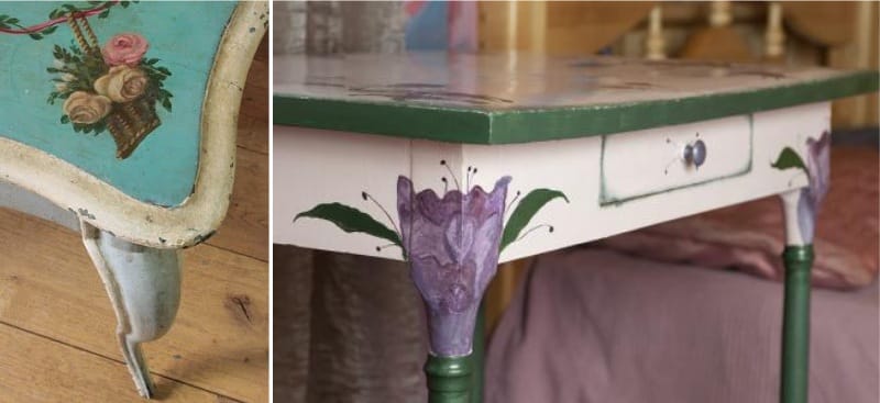โต๊ะในครัว decoupage - ลวดลายดอกไม้