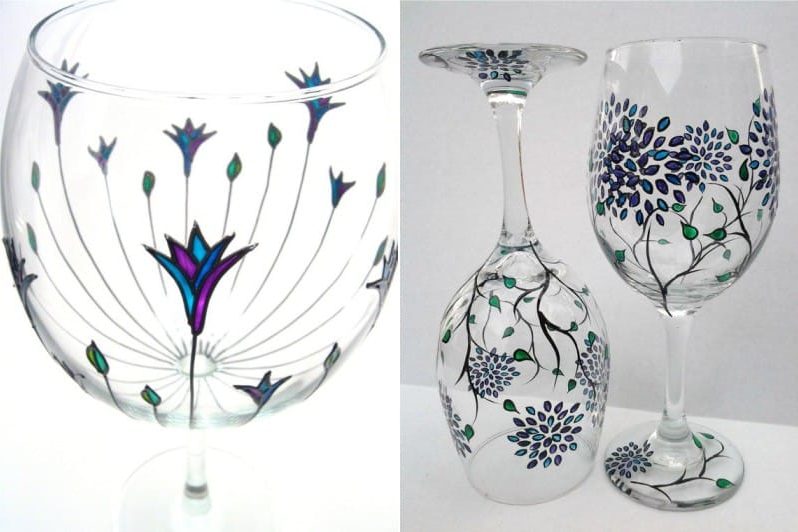 Painting glasses - floral motifs