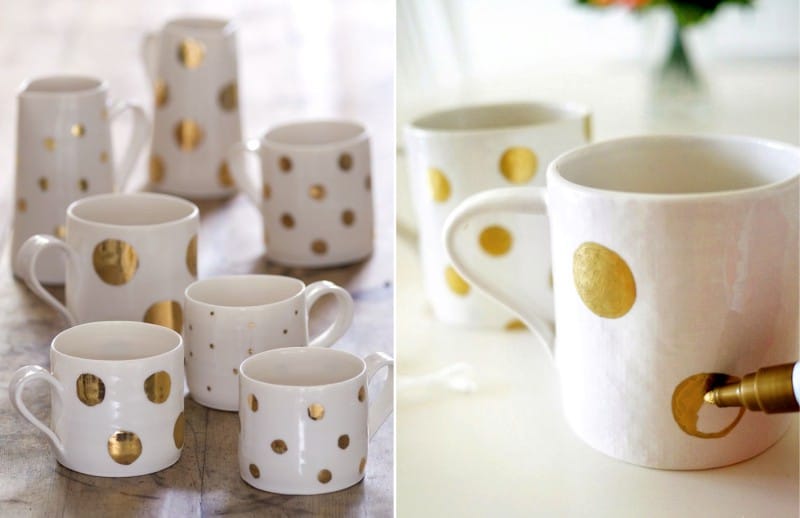 Painting mugs in polka dots