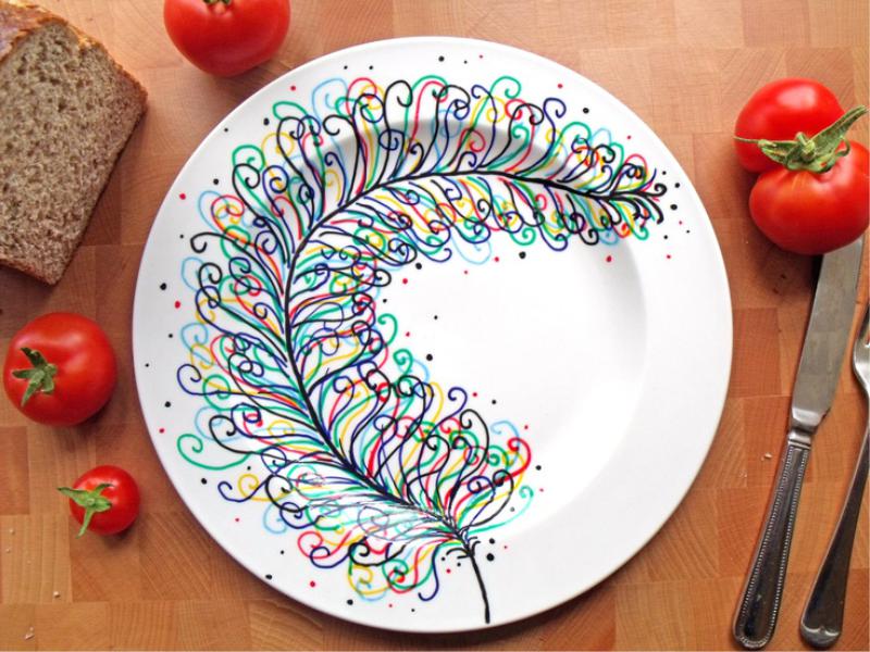 Painting plates with a marker - ideas