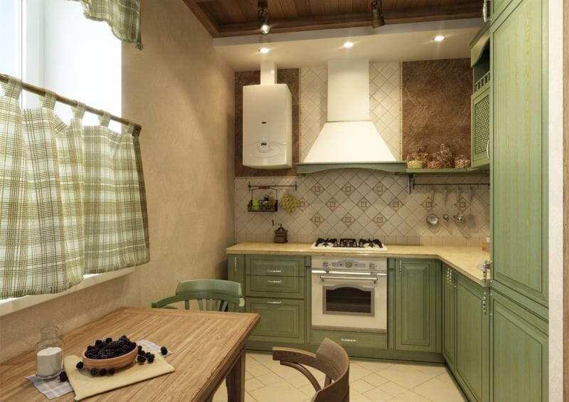 Cozinha bege e paredes verdes