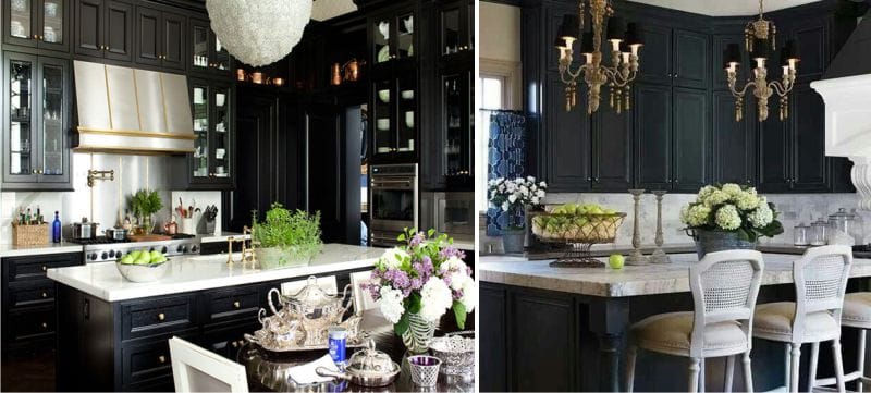 Црна и бела боја у унутрашњости кухиње у класичном стилу.