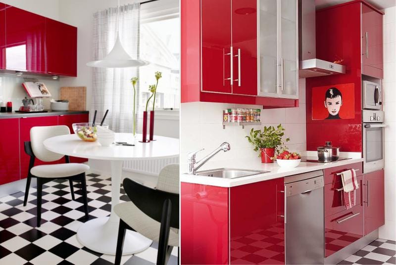 Црвена и црна боја у унутрашњости кухиње