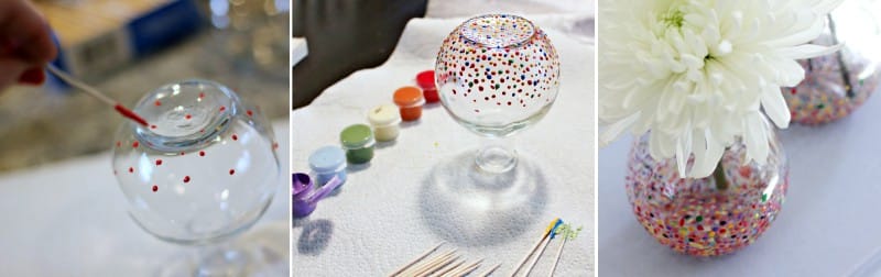 Ponto de pintura de um vaso com um palito