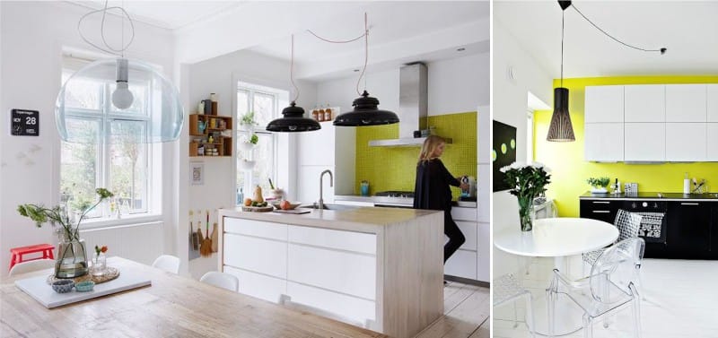 Bright green walls in the kitchen
