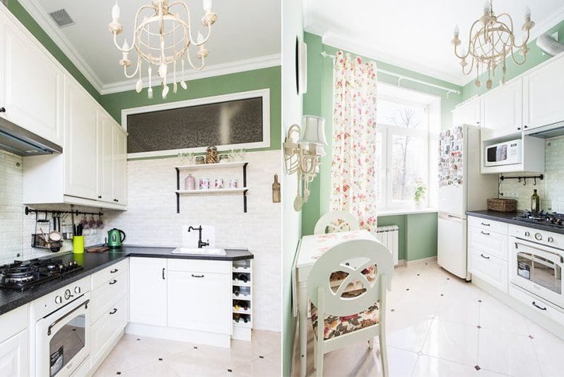 Zaļā un rozā virtuves interjers
