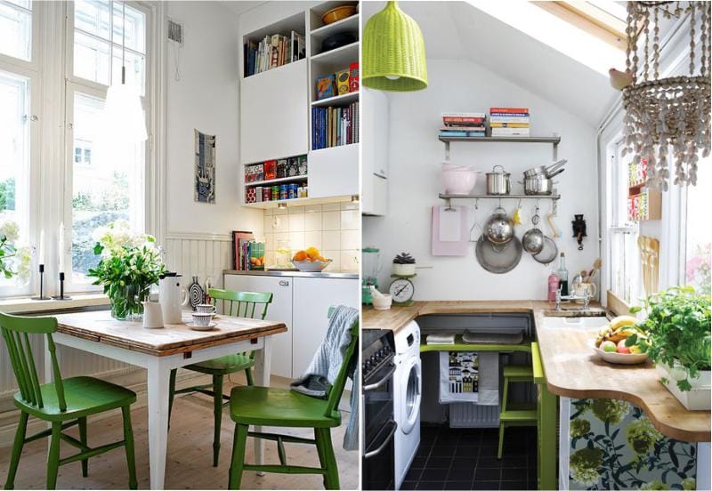 Điểm nhấn màu xanh lá cây trong nội thất của nhà bếp