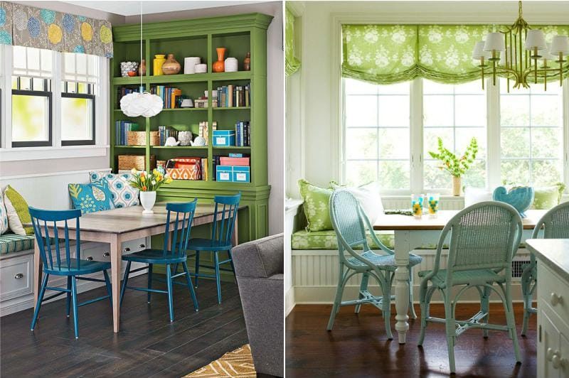 Green and blue in the interior of the kitchen