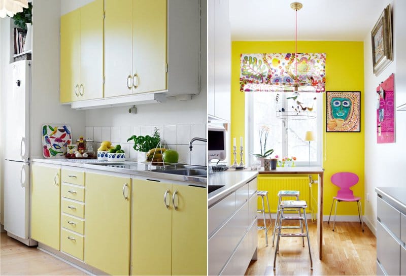 Gele kleur in het interieur van de keuken