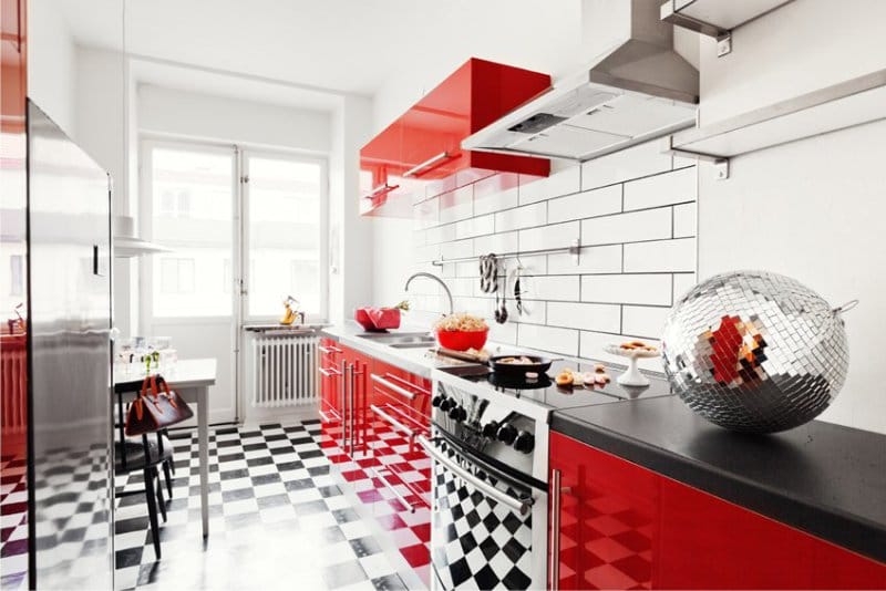 Red kitchen in the style of pop art