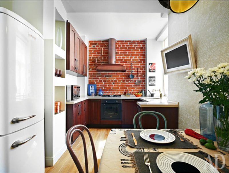 Red and beige loft style kitchen