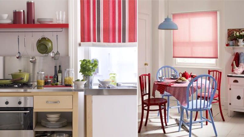 Röd gardiner i köket