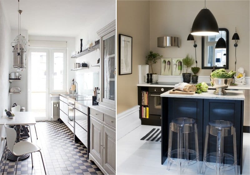 Kitchens in modern style in beige and black tones
