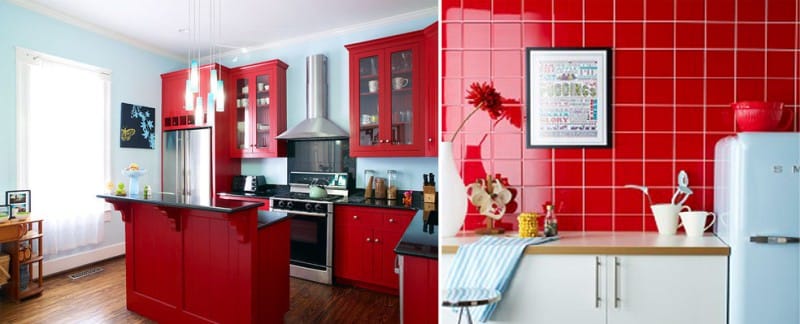 Kuhinja u crvenim i plavim tonovima