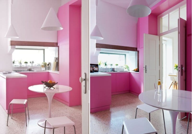 White and pink kitchen in modern style