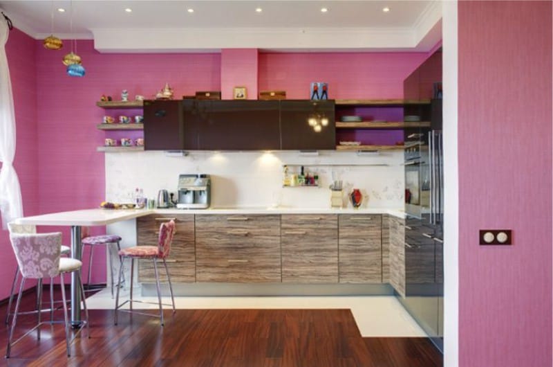 Pink and brown kitchen