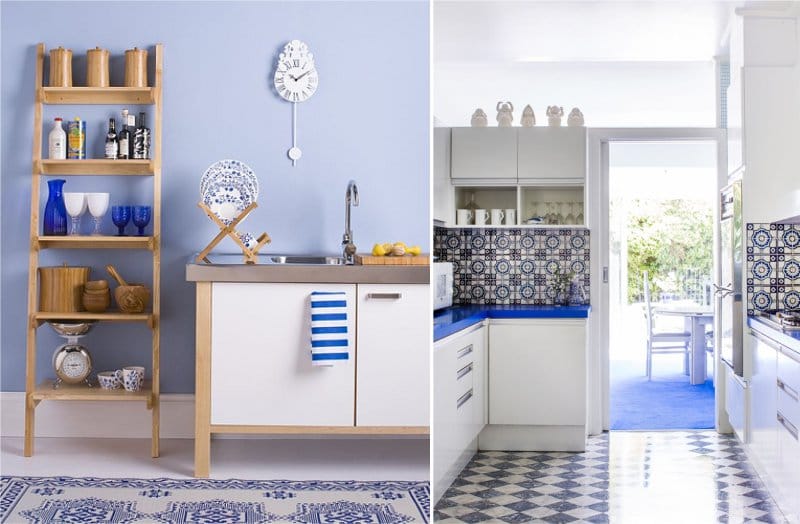 Baltos ir mėlynos Viduržemio jūros stiliaus virtuvės