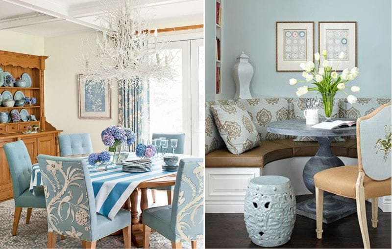 Dřevo textury a modré barvy v interiéru jídelny