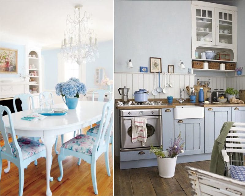Blaue Küche im Stil eines englischen Landhauses und der Provence