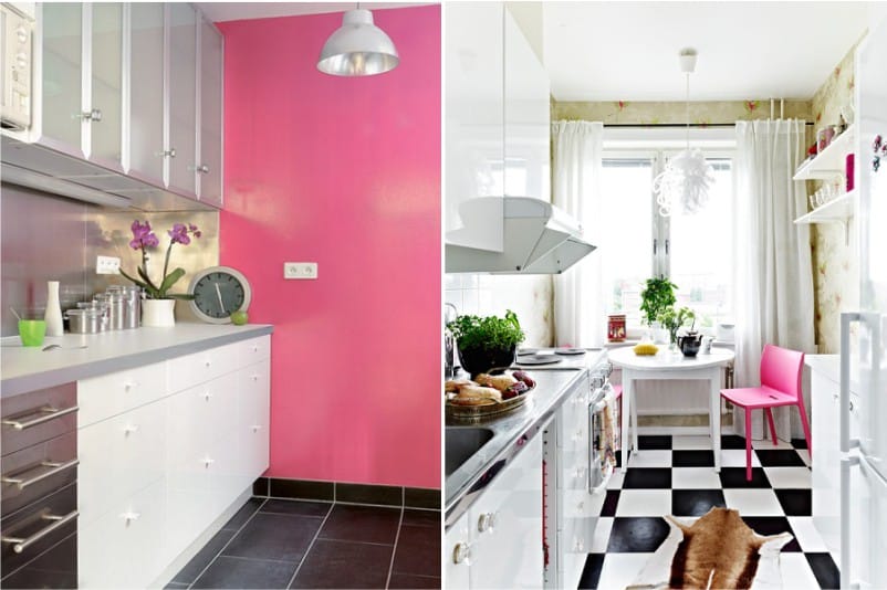 Pink color in the interior of a modern kitchen