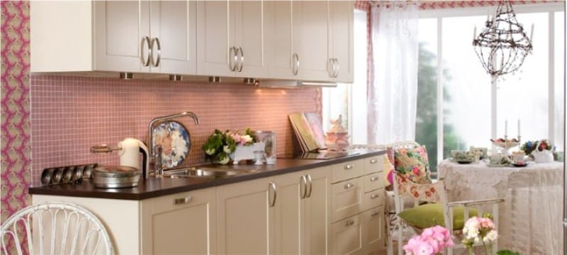 Pink apron in the interior of the kitchen