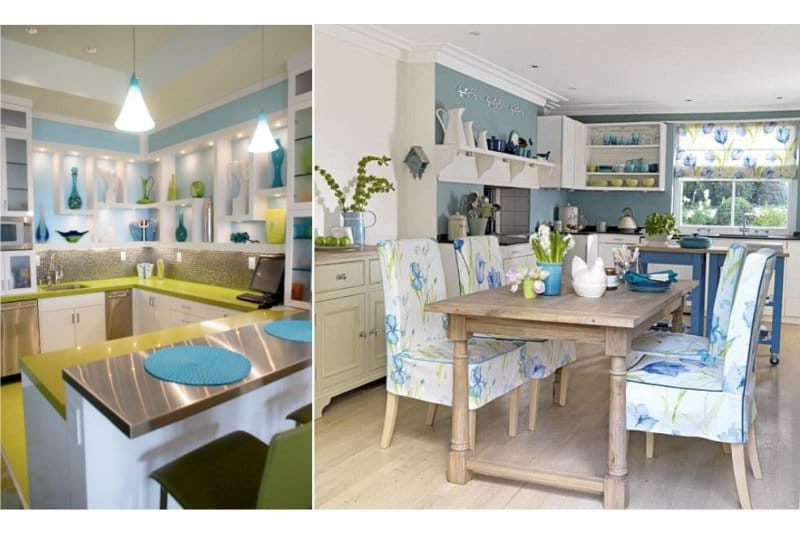 Cucina verde e blu