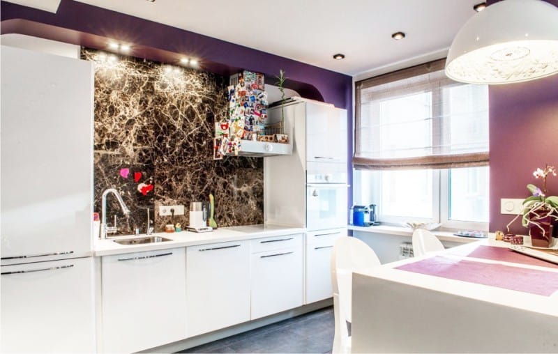 White and purple kitchen