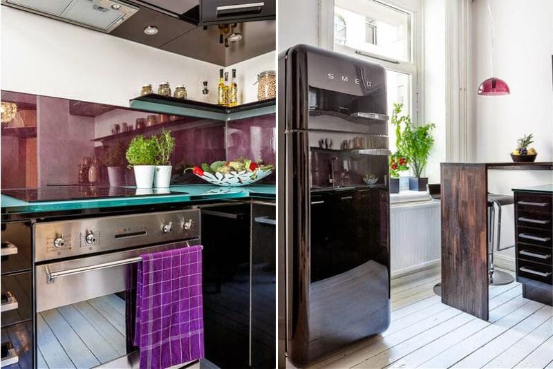 Černá a fialová kuchyně