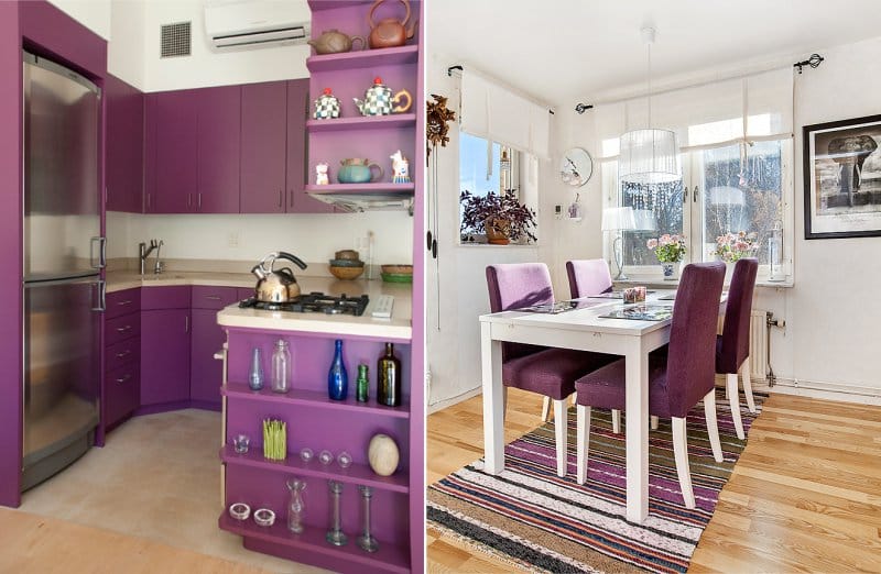 Culoarea purpurie în interiorul bucătăriei