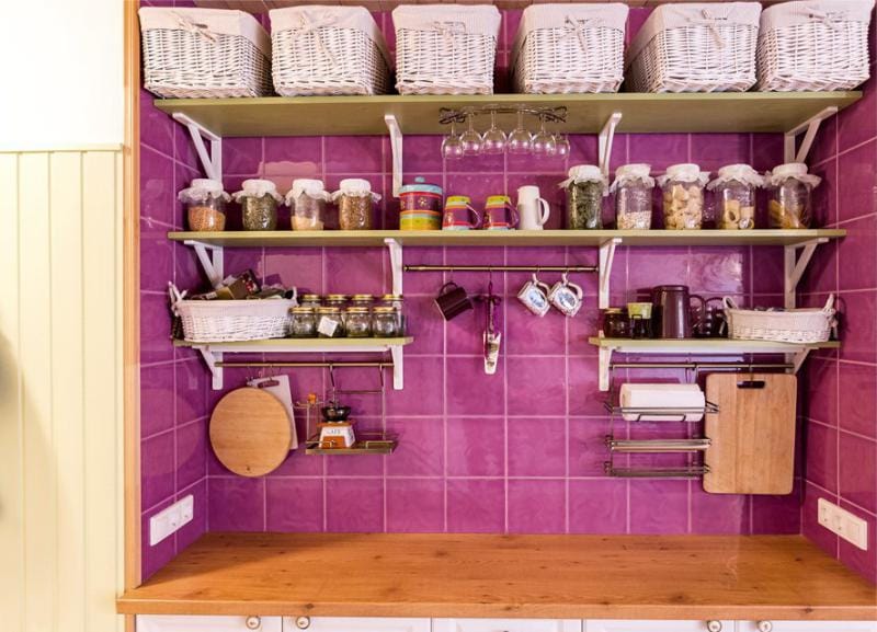 Provence style kitchen interior with purple accents
