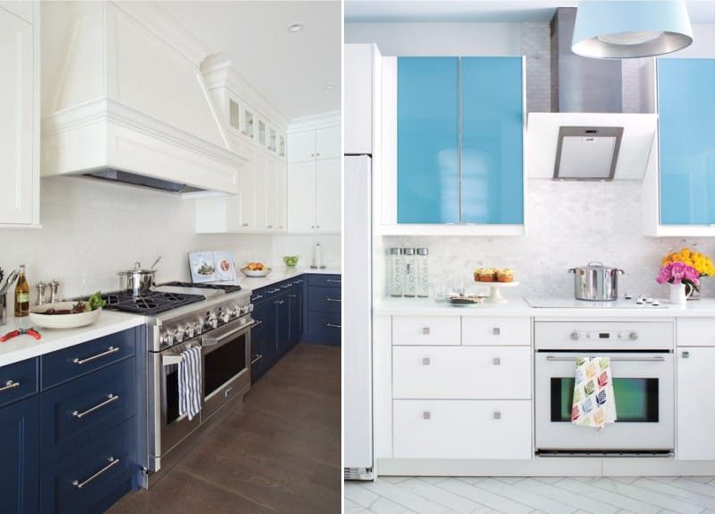 Gamma blanco y azul en el interior de la cocina.